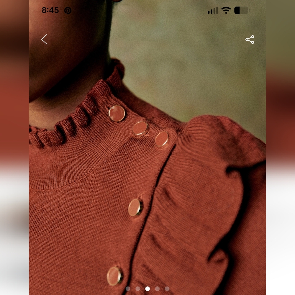 Sezane Rust Ruffle-Trim Knit Sweater - Picture 2 of 6